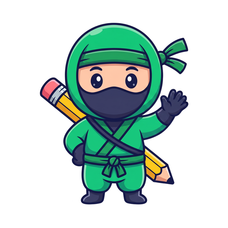 Mascote ninja acenando um convite